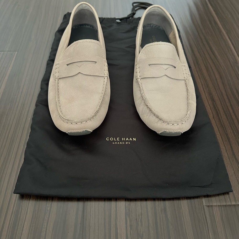 Cole Haan Grey Suede Penny Driving Loafers